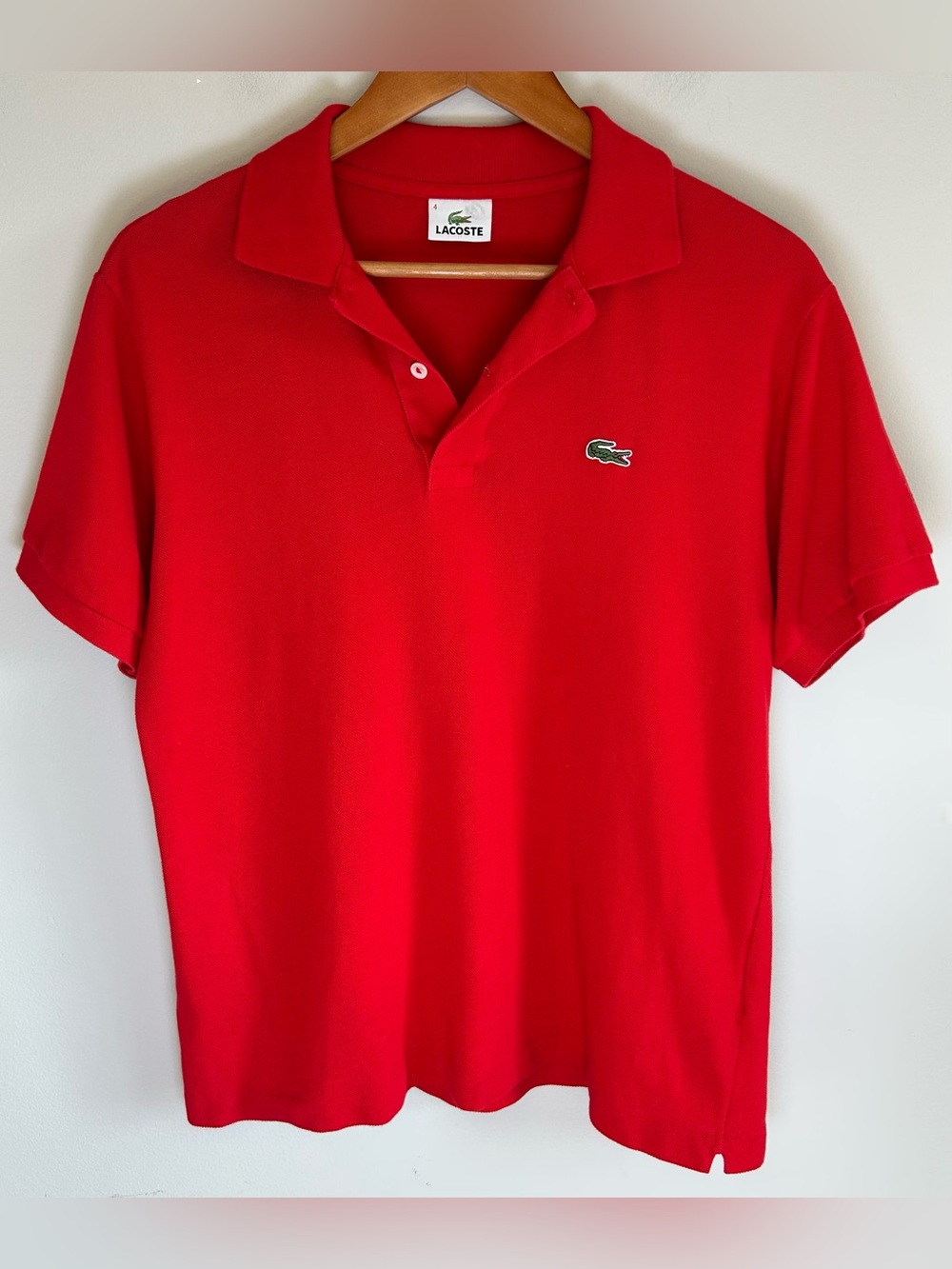 Lacoste Men’s Polo Shirt Size 4/M Classic Red Short Sleeve Cotton Pique Peru EUC